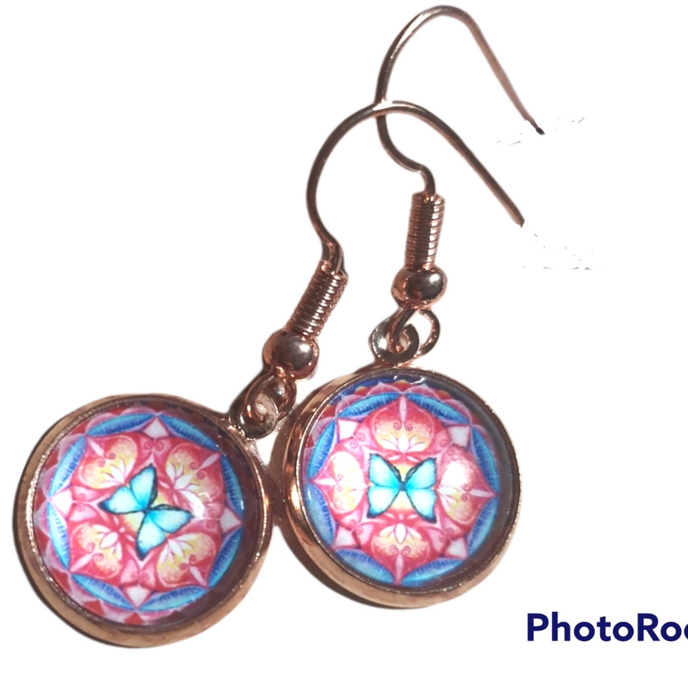 Butterfly Dangle Earrings Rose Gold
